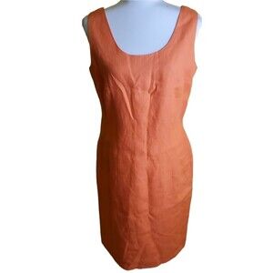 Vintage 60’s/70’s Linen Orange Sleeveless Sheath Dress Size 10
